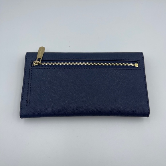 Michael Kors blue leather jet set travel Trifold wallet women gold tone - Picture 4 of 11